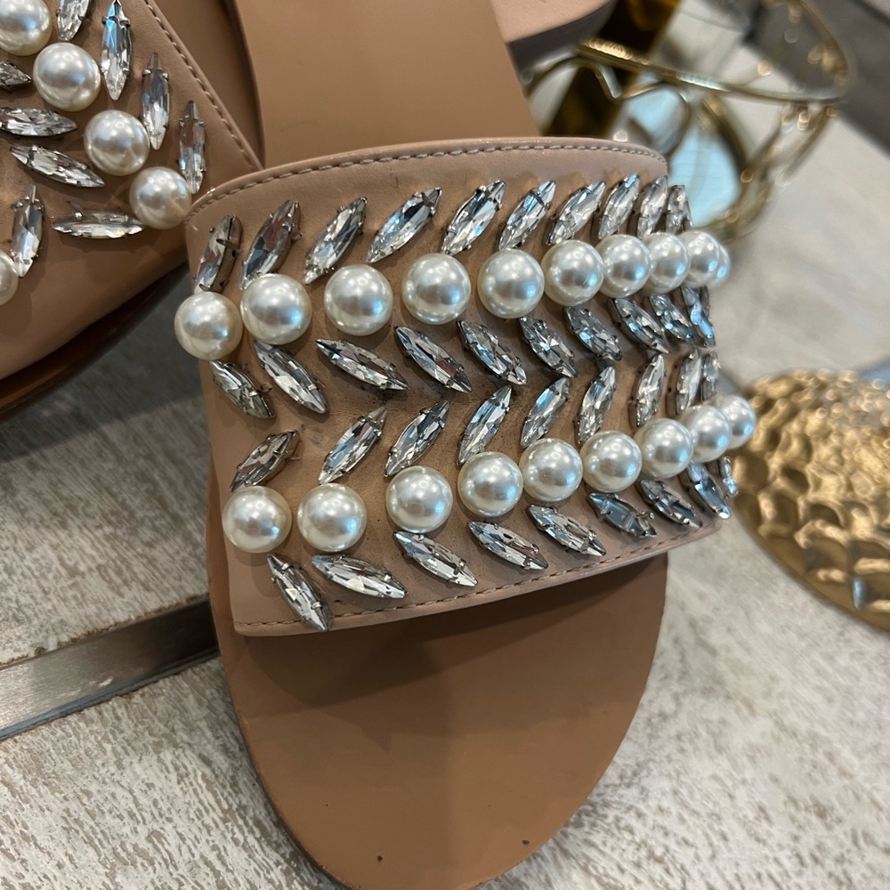 Embellished Pearly Slide Sandals 6.5 - Picture 3 of 5